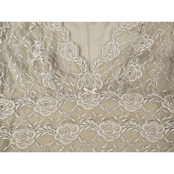 Leigh Bantivoglio Womens (L) Vtg Beige French Lace Top Babydoll Coquette Bow Y2K - Picture 5 of 8